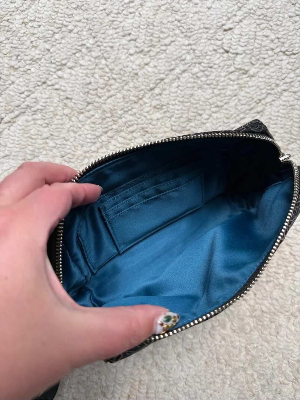 Coach Black Signature Wristlet Pouch with Leather Trim